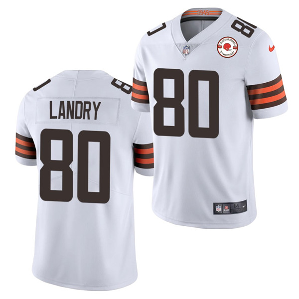 Men's Cleveland Browns #80 Jarvis Landry 2021 White 75th Anniversary Patch Vapor Untouchable Limited Stitched NFL Jersey