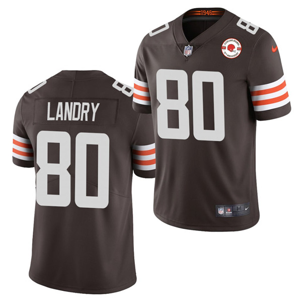 Men's Cleveland Browns #80 Jarvis Landry 2021 Brown 75th Anniversary Patch Vapor Untouchable Limited Stitched NFL Jersey