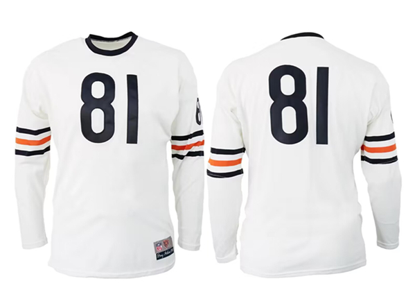 Men's Chicago Bears #81 White 1958 Long Sleeve Jersey