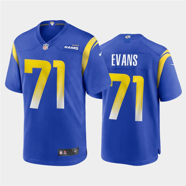 Men's Los Angeles Rams #71 Bobby Evans 2020 Royal NFL Stitched Jersey - Click Image to Close