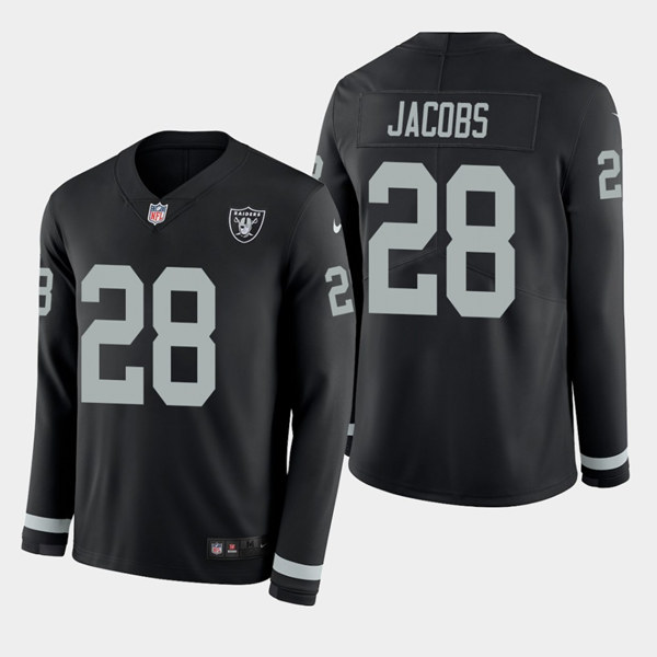 Men's Oakland Raiders #28 Josh Jacobs Black Long Sleeve NFL Stitched Jersey