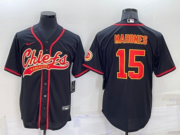 Men's Kansas City Chiefs #15 Patrick Mahomes Black Cool Base Stitched Baseball Jersey