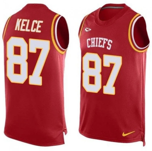 Men's Kansas City Chiefs #87 Travis Kelce Red Tanktop Stitched Jersey