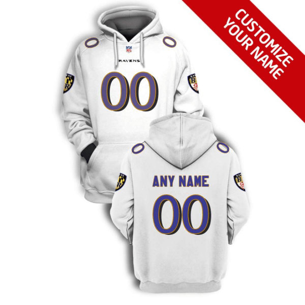 Baltimore Ravens Active Player Custom 2021 White Pullover Hoodie(Stitched number&name)