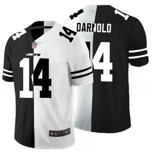 Men's New York Jets #14 Sam Darnold Black White Split 2020 Stitched Jersey - Click Image to Close