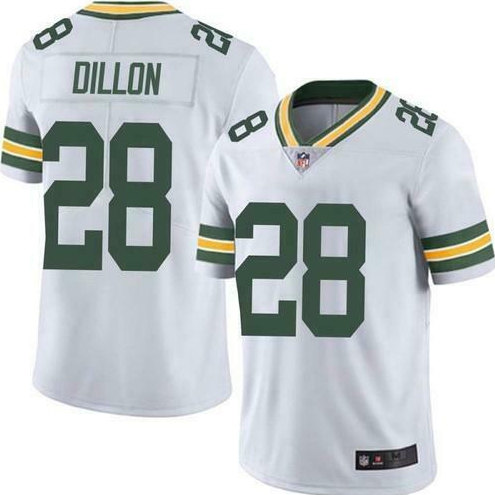 Men's Green Bay Packers #28 A.J. Dillon White Vapor Untouchable Limited Stitched Jersey - Click Image to Close