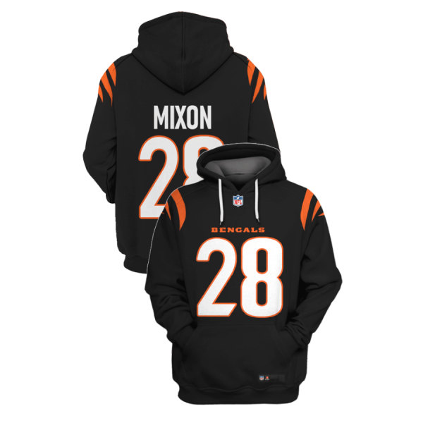 Men's Cincinnati Bengals #28 Joe Mixon 2021 Black Pullover Hoodie - Click Image to Close