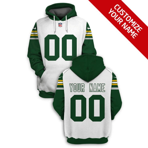 Green Bay Packers Active Player Custom 2021 White Pullover Hoodie(Stitched number&name)