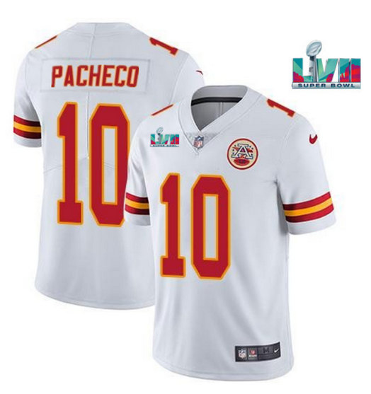 Men??s Kansas City Chiefs #10 Isiah Pacheco White Super Bowl LVII Patch Vapor Untouchable Limited Stitched Jersey