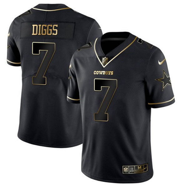 Men's Dallas Cowboys #7 Trevon Diggs Black Golden Edition Limited Stitched Jersey