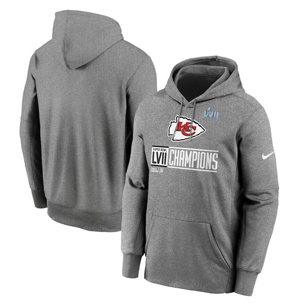 Men's Kansas City Chiefs Gray Super Bowl LVII Champions Logo Fleece Pullover Hoodie