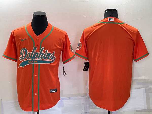 Men's Miami Dolphins Blank Orange Cool Base Stitched Baseball Jersey - Click Image to Close