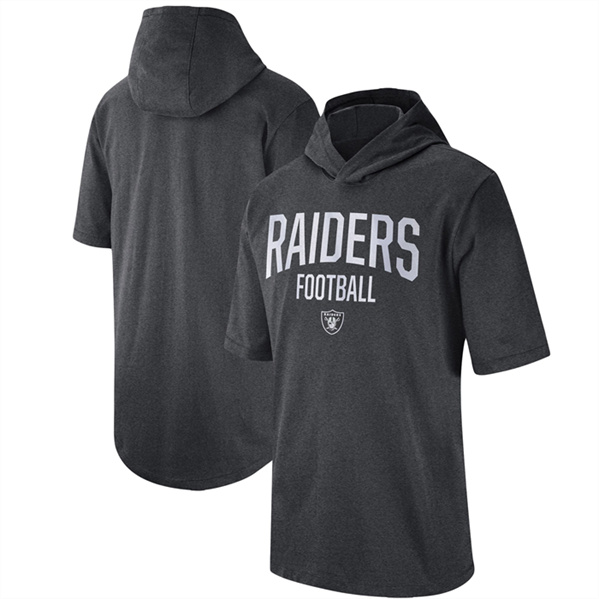 Men's Las Vegas Raiders Heathered Charcoal Sideline Training Hooded Performance T-Shirt - Click Image to Close