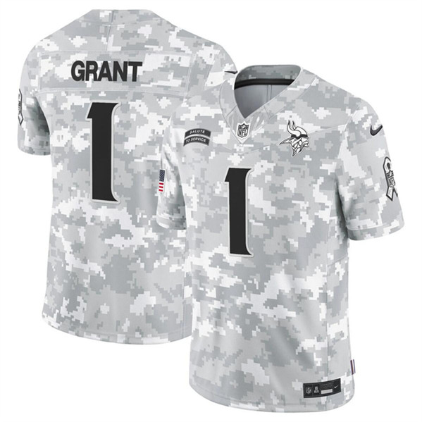 Men's Minnesota Vikings #1 Bud Grant Arctic Camo 2024 F.U.S.E. Salute to Service Limited Football Stitched Jersey