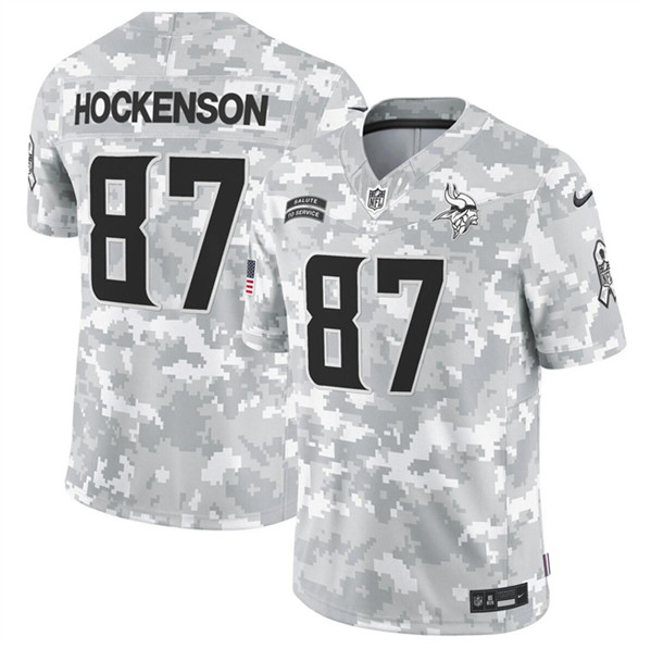 Men's Minnesota Vikings #87 T.J. Hockenson Arctic Camo 2024 F.U.S.E. Salute to Service Limited Football Stitched Jersey