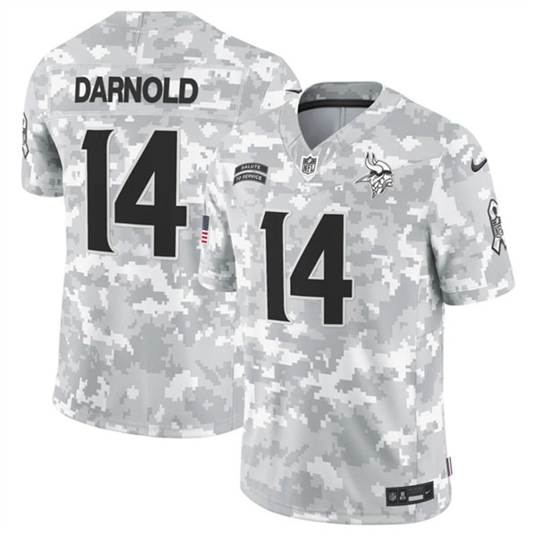 Men's Minnesota Vikings #14 Sam Darnold Arctic Camo 2024 F.U.S.E. Salute to Service Limited Football Stitched Jersey