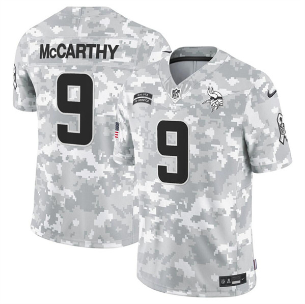 Men's Minnesota Vikings #9 J.J. McCarthy Arctic Camo 2024 F.U.S.E. Salute to Service Limited Football Stitched Jersey