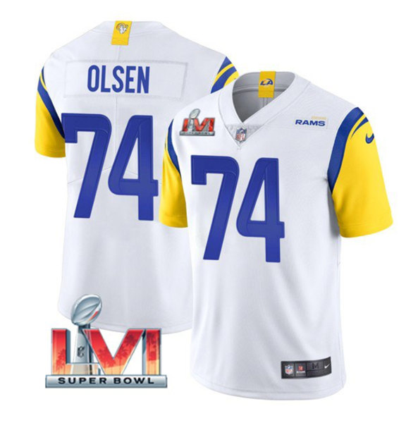 Men's Los Angeles Rams #74 Merlin Olsen White 2022 Super Bowl LVI Vapor Limited Stitched Jersey