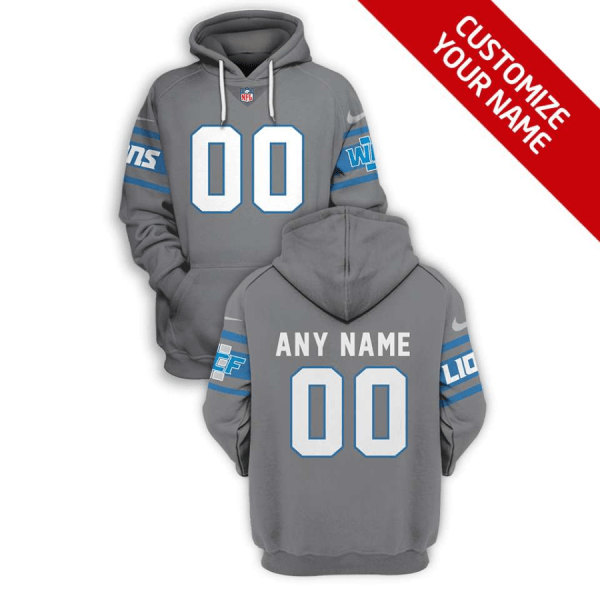 Detroit Lions Active Player Custom 2021 Grey Pullover Hoodie(Stitched number&name)