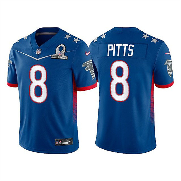 Men's Atlanta Falcons #8 Kyle Pitts 2022 Royal Pro Bowl Stitched Jersey