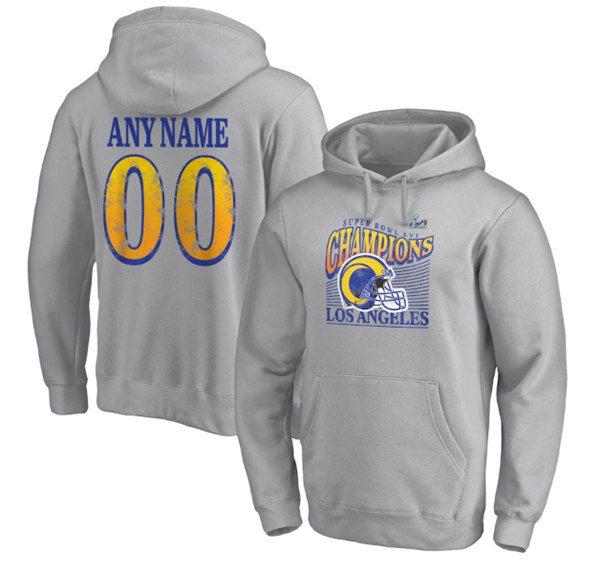 Men's Los Angeles Rams Custom 2022 Gray Super Bowl LVI Champions Personalized Retro Pullover Hoodie