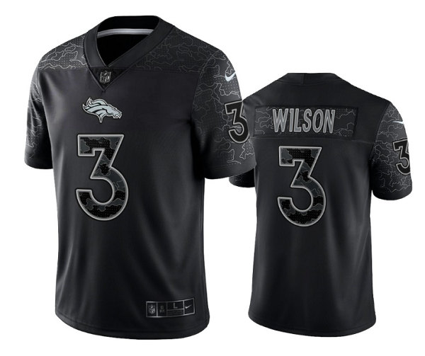 Men's Denver Broncos #3 Russell Wilson Black Reflective Limited Stitched Football Jersey