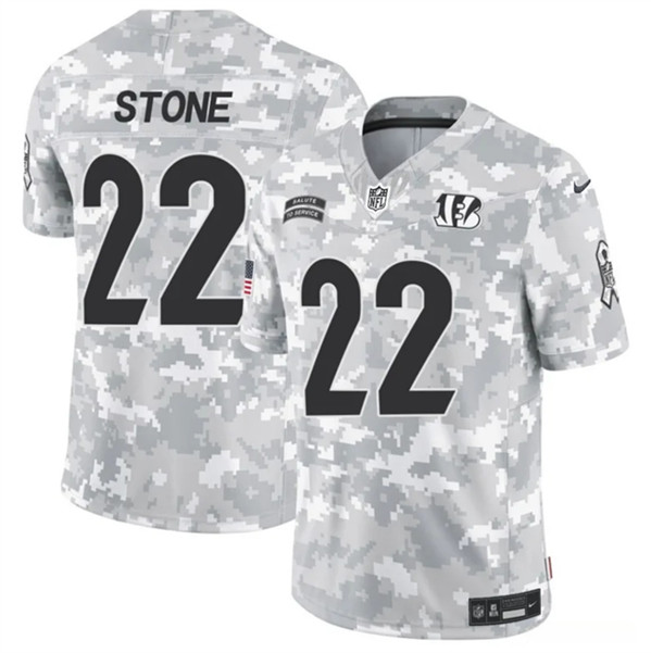 Men's Cincinnati Bengals #22 Geno Stone Arctic Camo 2024 F.U.S.E. Salute to Service Limited Football Stitched Jersey