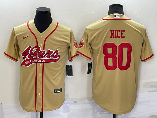 Men's San Francisco 49ers #80 Jerry Rice Gold Cool Base Stitched Baseball Jersey