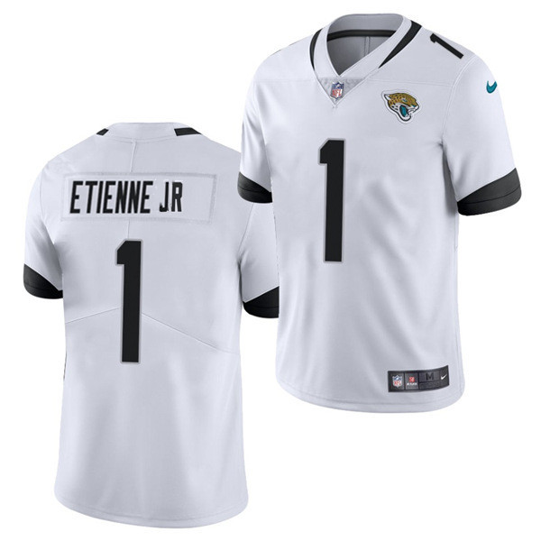 Men's Jacksonville Jaguars #1 Travis Etienne JR White 2021 Vapor Untouchable Limited Stitched NFL Jersey - Click Image to Close