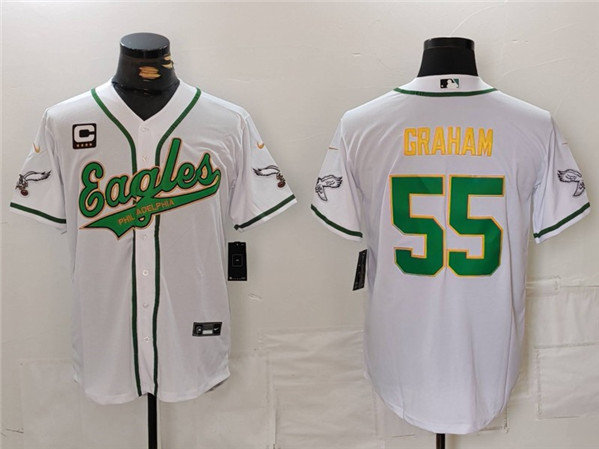 Men's Philadelphia Eagles #55 Brandon Graham White/Gold With 4-star C Patch Cool Base Baseball Stitched Jersey