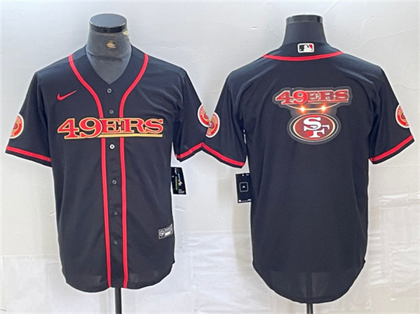 Men's San Francisco 49ers Black Team Big Logo With Patch Cool Base Stitched Baseball Jersey