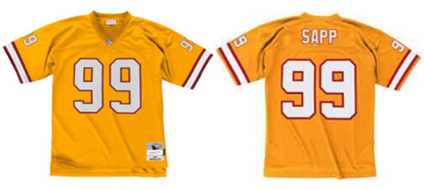 Men's Tampa Bay Buccaneers#99 Warren Sapp Mitchell & Ness Yellow Throwback Stitched Jersey