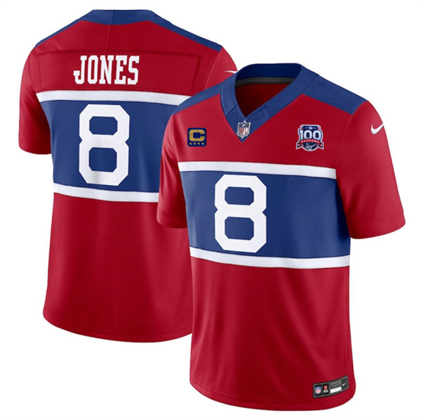 Men's New York Giants #8 Daniel Jones Red 2024 F.U.S.E. Alternate With 4-Star C Patch And 100TH Season Patch Vapor Untouchable Limited Stitched Jersey