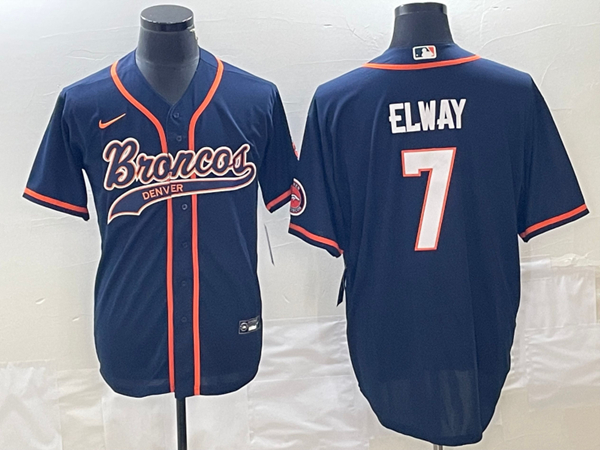 Denver Broncos #7 John Elway Navy Cool Base Stitched Baseball Jersey