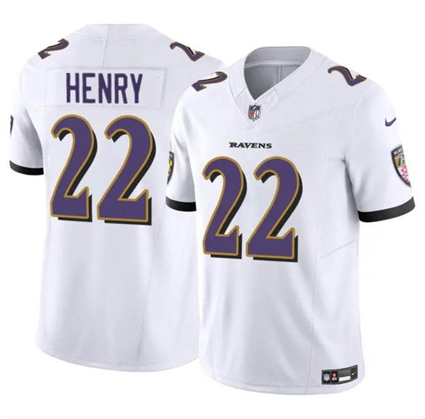 Men's Baltimore Ravens #22 Derrick Henry 2023 F.U.S.E. White Vapor Limited Football Jersey