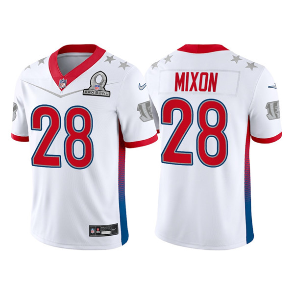 Men's Cincinnati Bengals #28 Joe Mixon 2022 White Pro Bowl Stitched Jersey