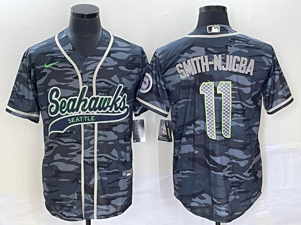 Seattle Seahawks #11 Jaxon Smith-Njigba Grey With Patch Cool Base Stitched Baseball Jersey