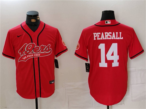 Men's San Francisco 49ers #14 Ricky Pearsall Red With Patch Cool Base Baseball Stitched Jersey