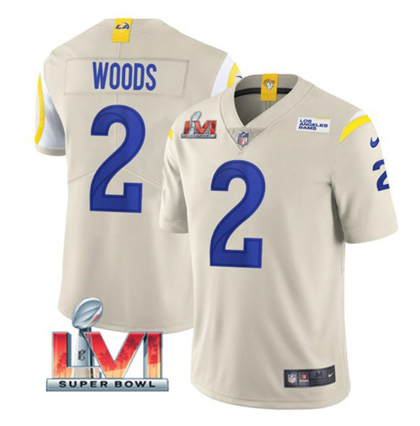 Men's Los Angeles Rams #2 Robert Woods Bone 2022 Super Bowl LVI Vapor Limited Stitched Jersey