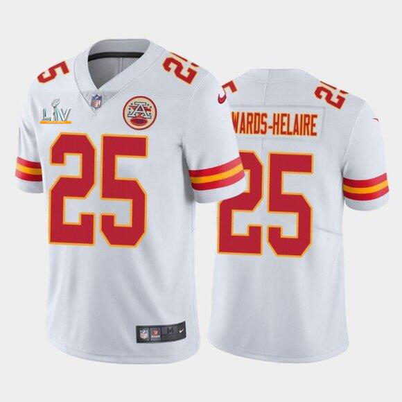 Men's Kansas City Chiefs #25 Clyde Edwards-Helaire White 2021 Super Bowl LV Stitched NFL Jersey