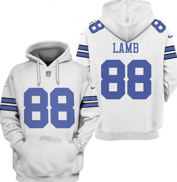 Men's Dallas Cowboys #88 CeeDee Lamb 2021 White Pullover Hoodie - Click Image to Close