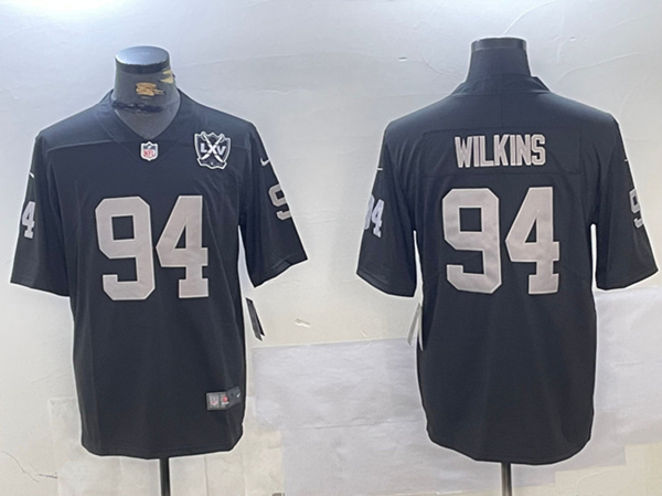 Men's Las Vegas Raiders #94 Christian Wilkins Black 65th Anniversary Patch Vapor Football Stitched Jersey