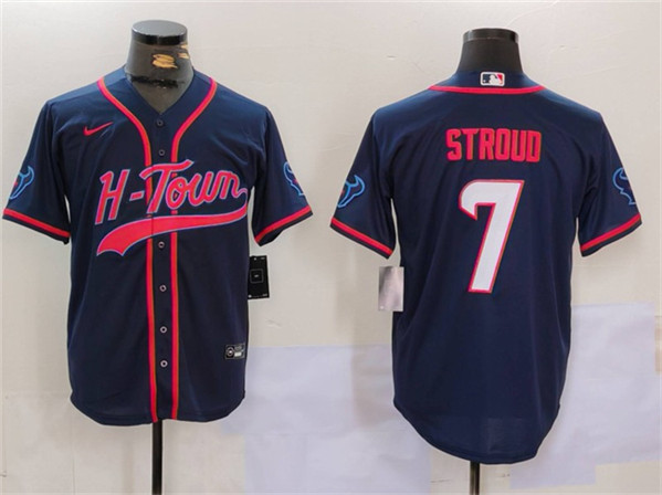 Men's Houston Texans #7 C.J. Stroud Navy With Patch Cool Base Stitched Baseball Jersey