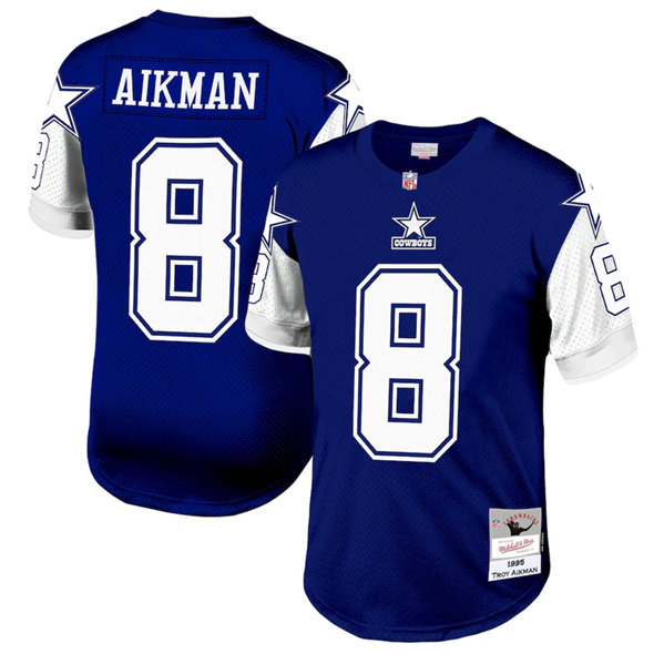 Men's Dallas Cowboys #8 Troy Aikman Navy Mitchell & Ness 1995 Stitched Football Jersey