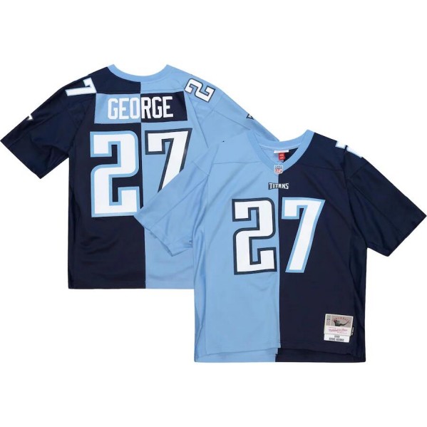 Men's Tennessee Titans #27 Eddie George 1999 Split Navy/Light Blue Mitchell & Ness Stitched Baseball Jersey