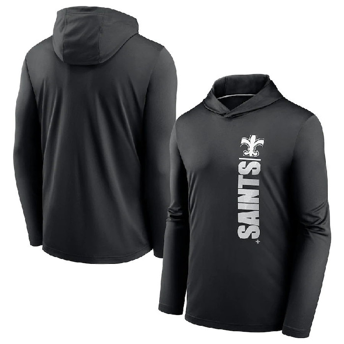 Men's New Orleans Saints Black Fan Gear Team Stack Hoodie Performance Long Sleeve T-Shirt