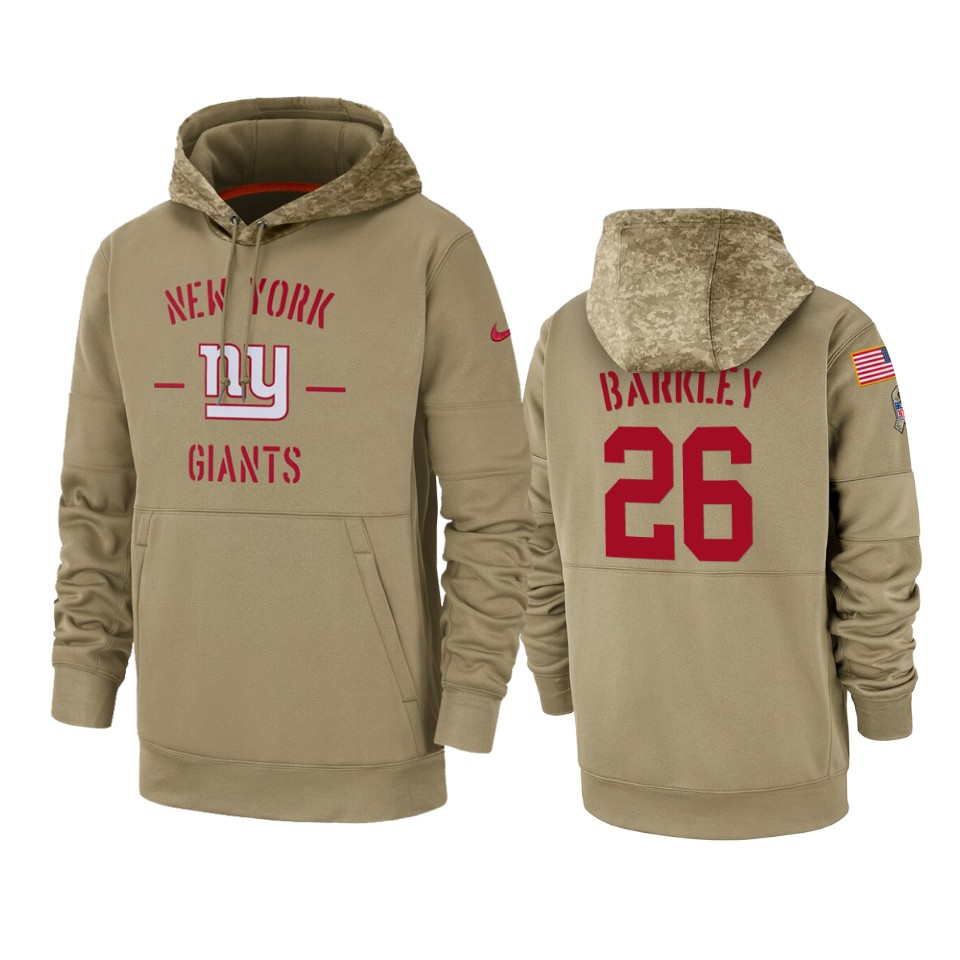 Men's New York Giants #26 Saquon Barkley Tan 2019 Salute to Service Sideline Therma Pullover Hoodie