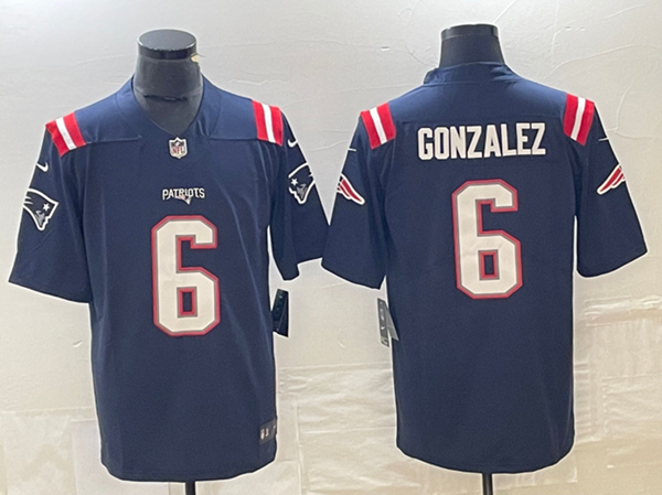 Men's New England Patriots #6 Christian Gonzalez Navy Vapor Untouchable Limited Football Stitched Jersey - Click Image to Close