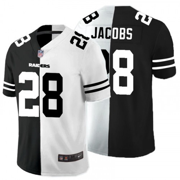 Men's Las Vegas Raiders #28 Josh Jacobs Black White Split 2020 Stitched Jersey