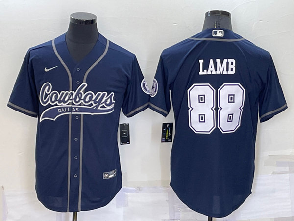 Men's Dallas Cowboys #88 CeeDee Lamb Navy Cool Base Stitched Baseball Jersey